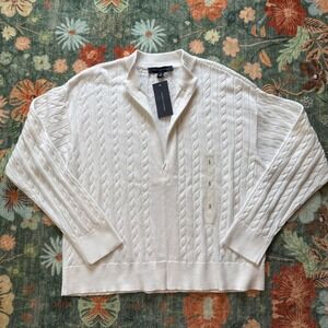 Tommy Hilfiger Verona Womens Cable Knit Quarter Zip Sweater Ivory White S NWT